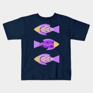 Purple and gold floral fishes Kids T-Shirt